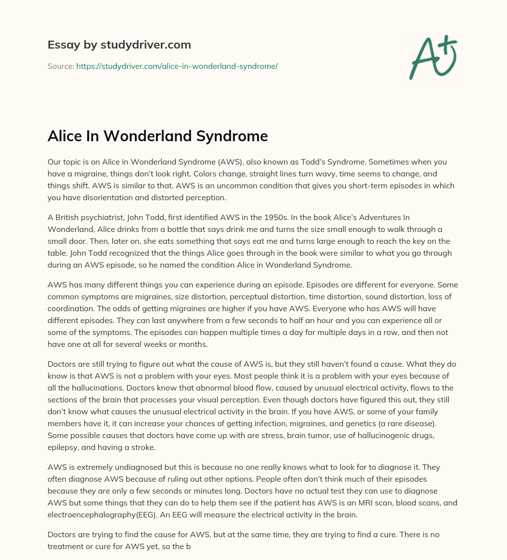Alice in Wonderland Syndrome essay