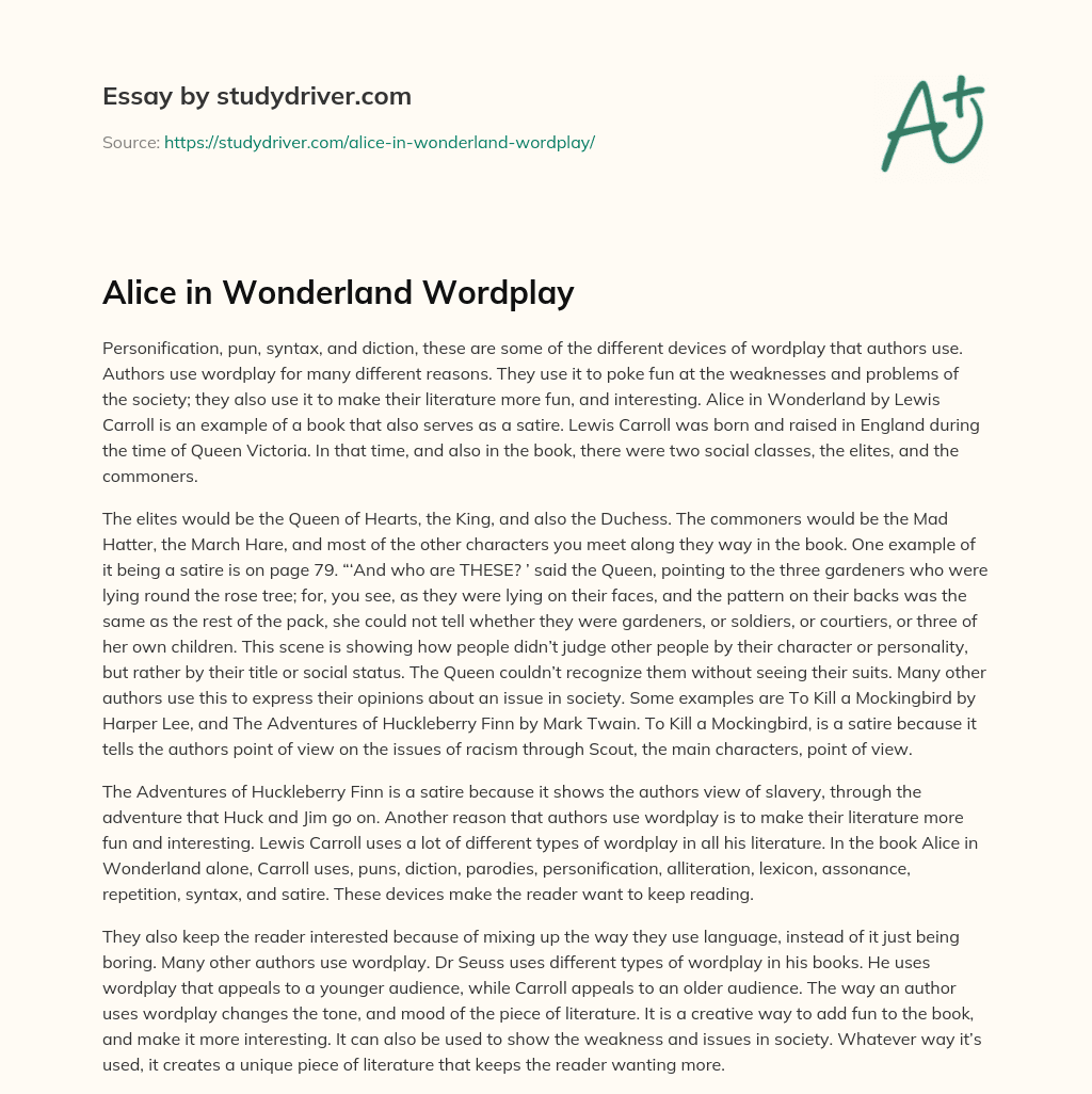 Alice in Wonderland Wordplay essay