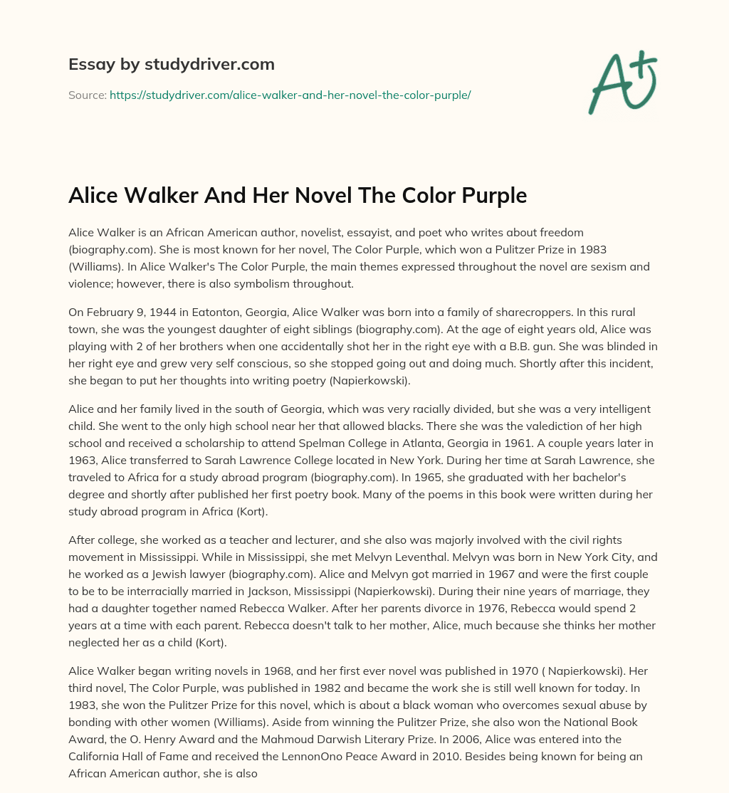 Alice Walker and her Novel the Color Purple essay