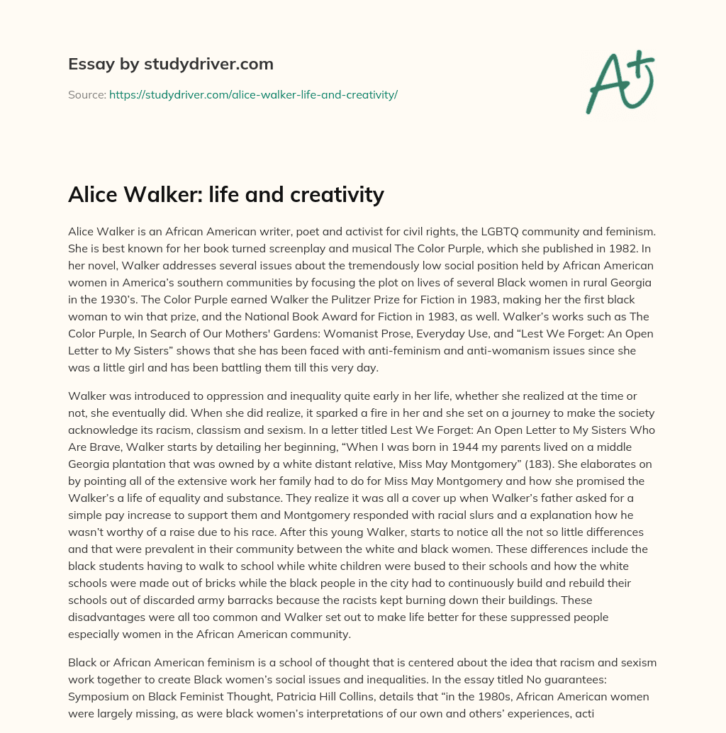 Alice Walker: Life and Creativity essay