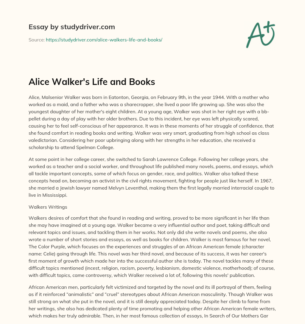 Alice Walker’s Life and Books essay