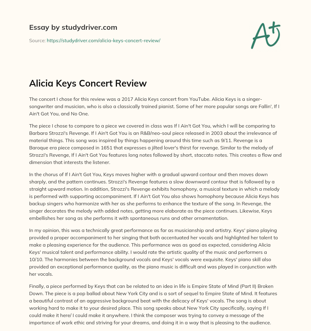 Alicia Keys Concert Review essay