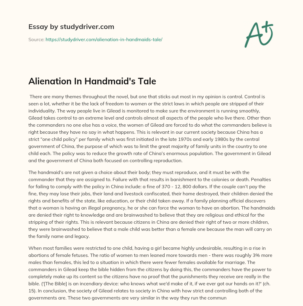 Alienation in Handmaid’s Tale essay