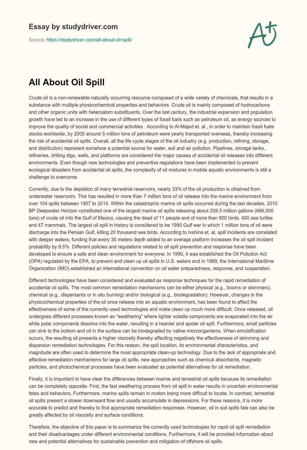 All about Oil Spill essay