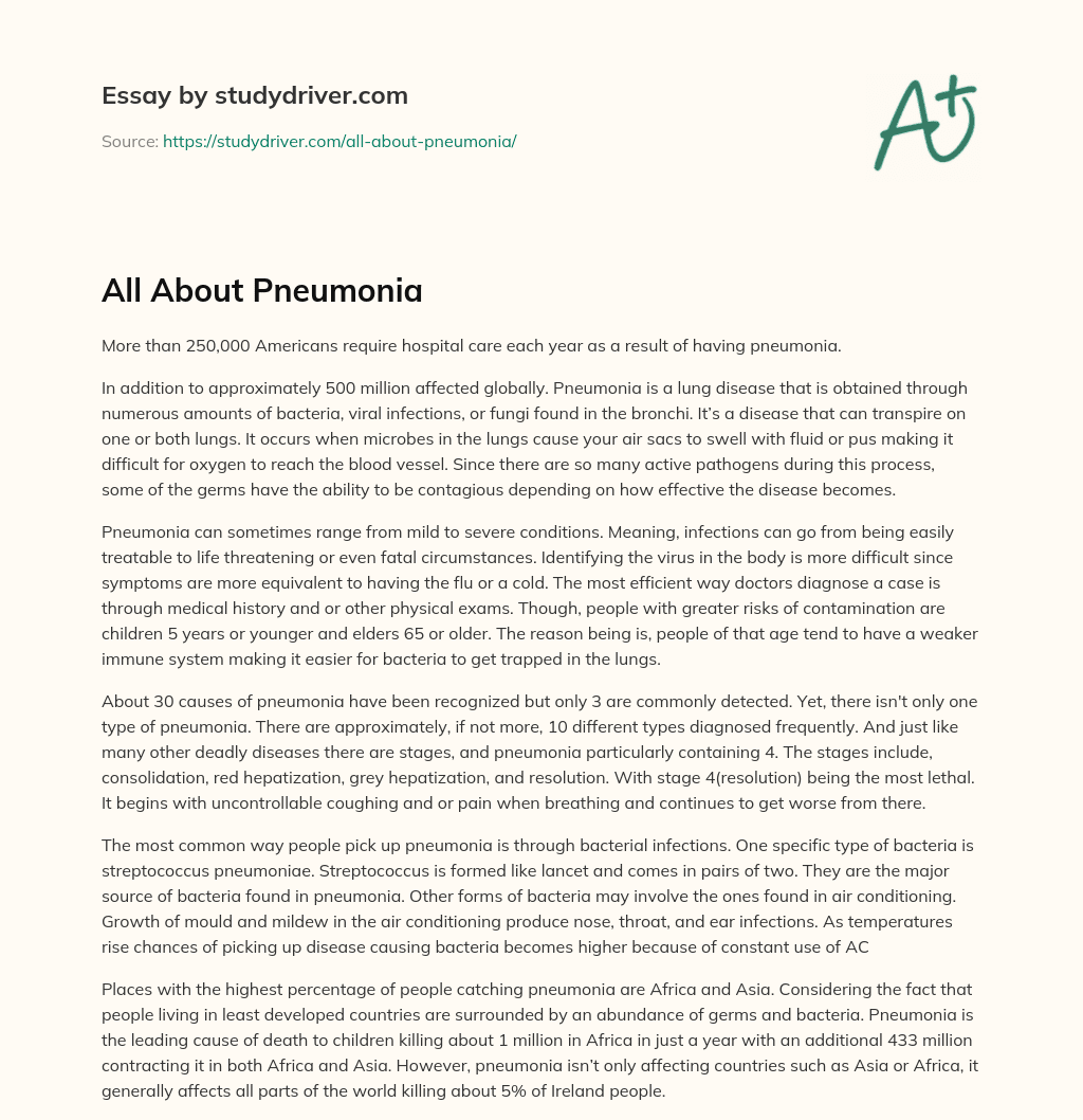 All about Pneumonia essay