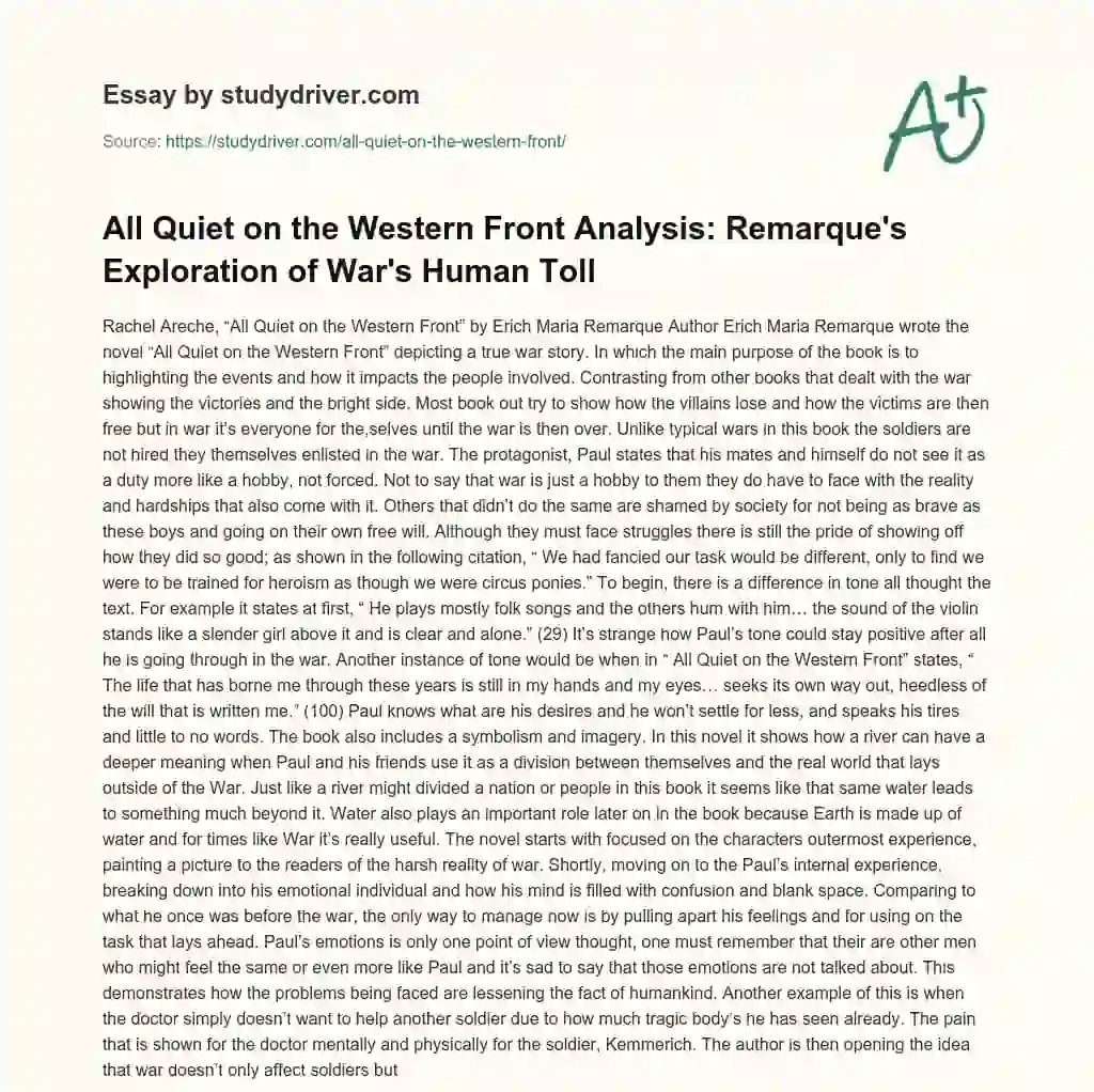All Quiet on the Western Front Analysis: Remarque’s Exploration of War’s Human Toll essay