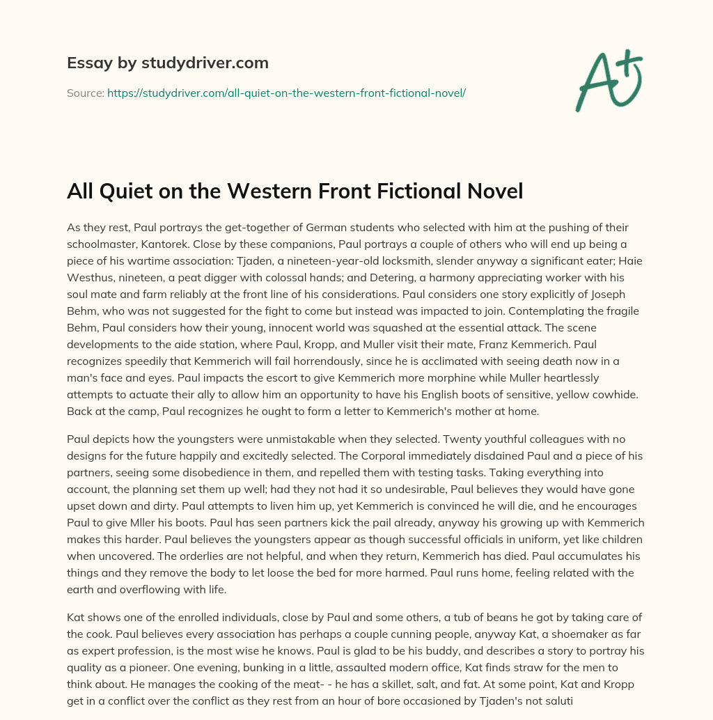All Quiet on the Western Front Fictional Novel essay
