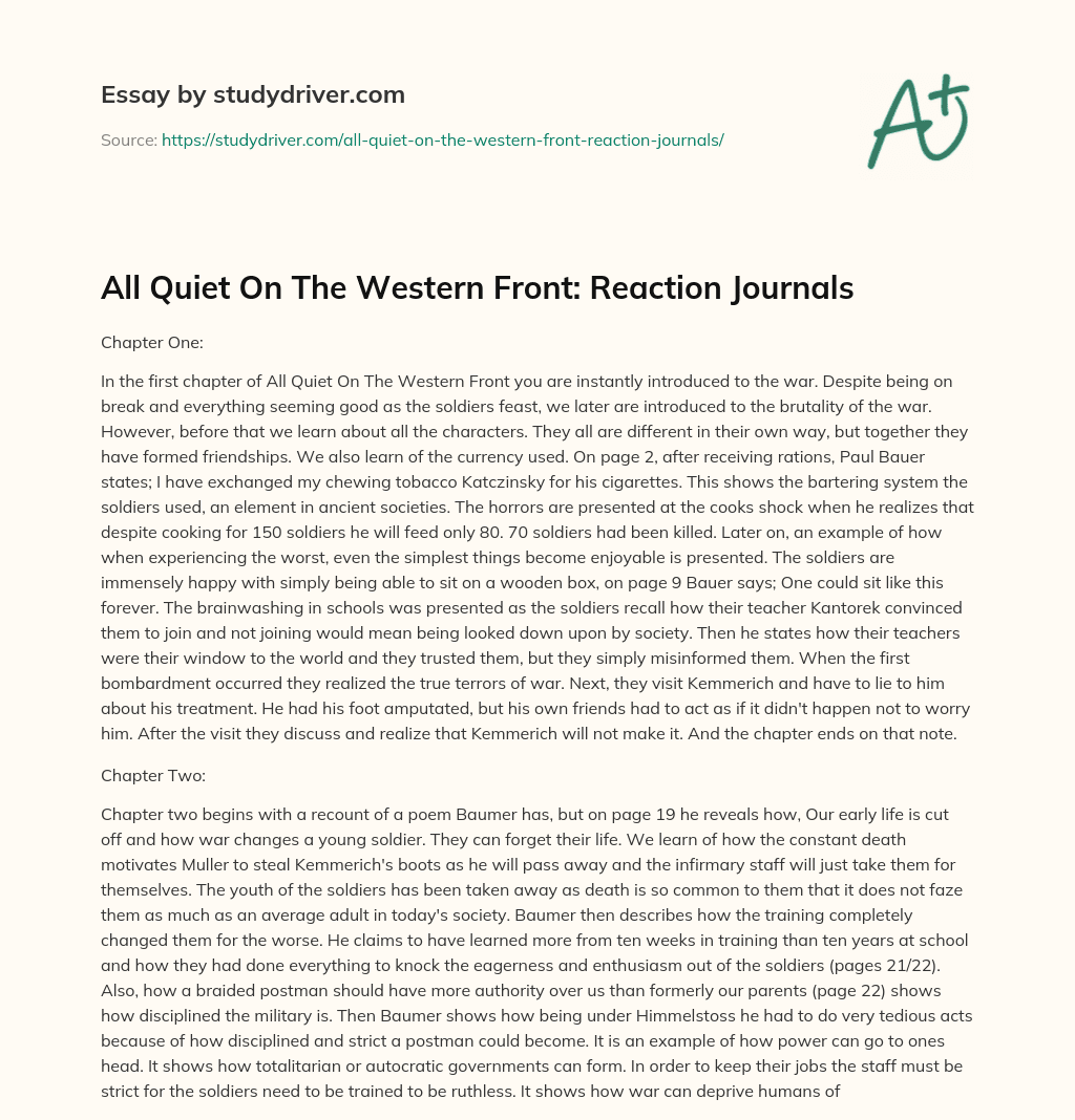 All Quiet on the Western Front: Reaction Journals essay