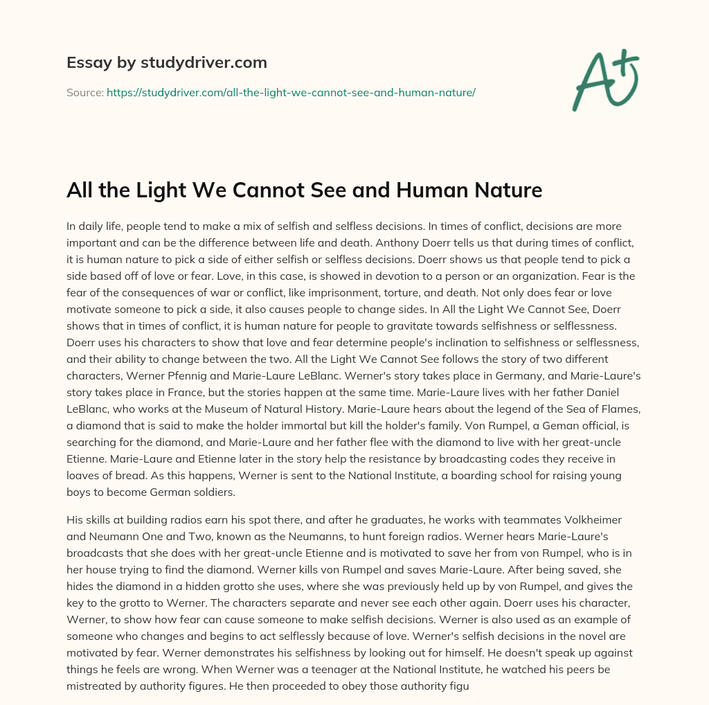 All the Light we cannot See and Human Nature essay