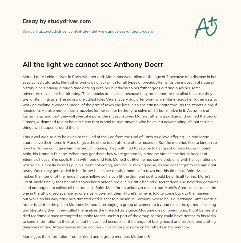 All the Light we cannot See Anthony Doerr essay
