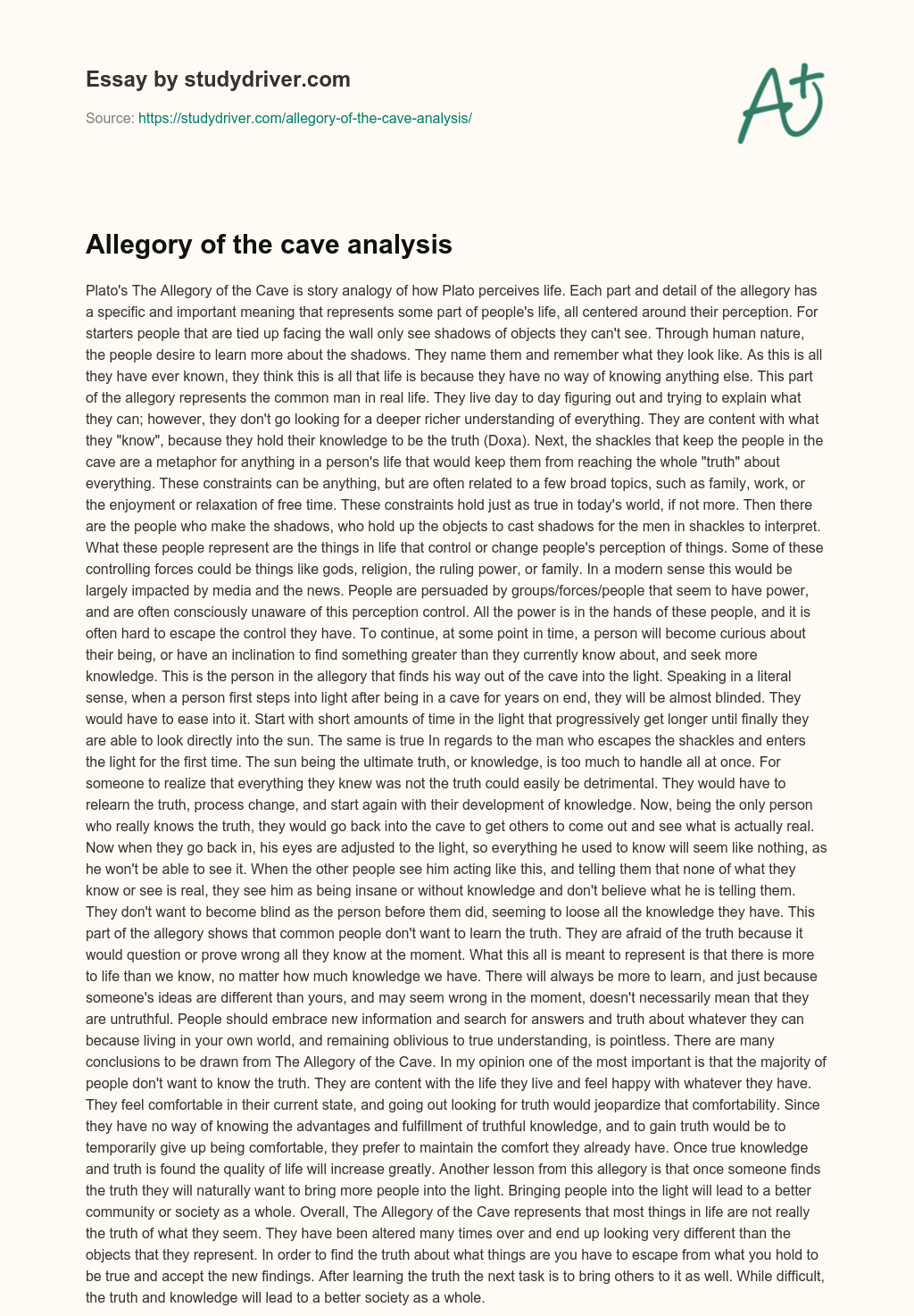 Allegory of the Cave Analysis essay