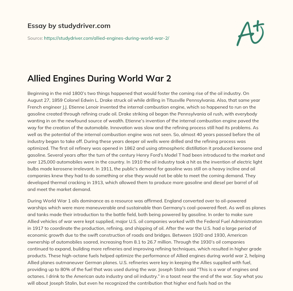 Allied Engines during World War 2 essay