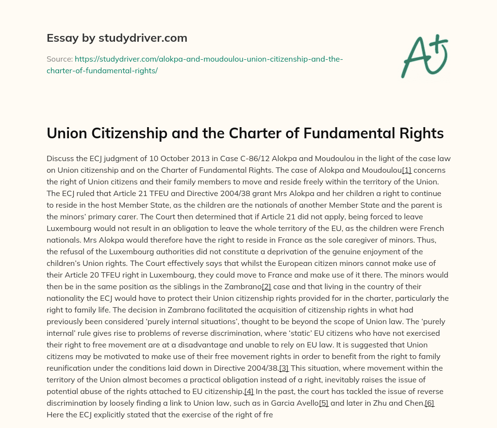 Union Citizenship and the Charter of Fundamental Rights essay
