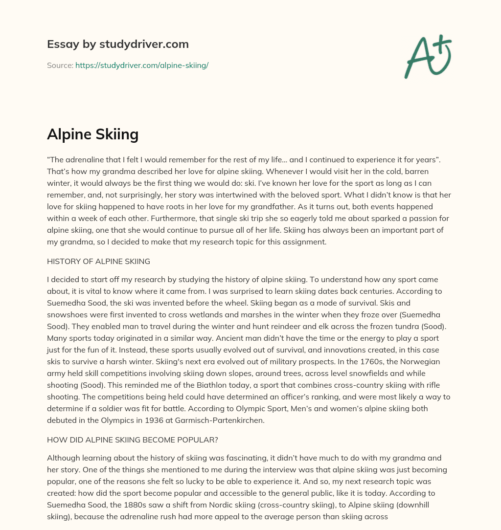 Alpine Skiing essay
