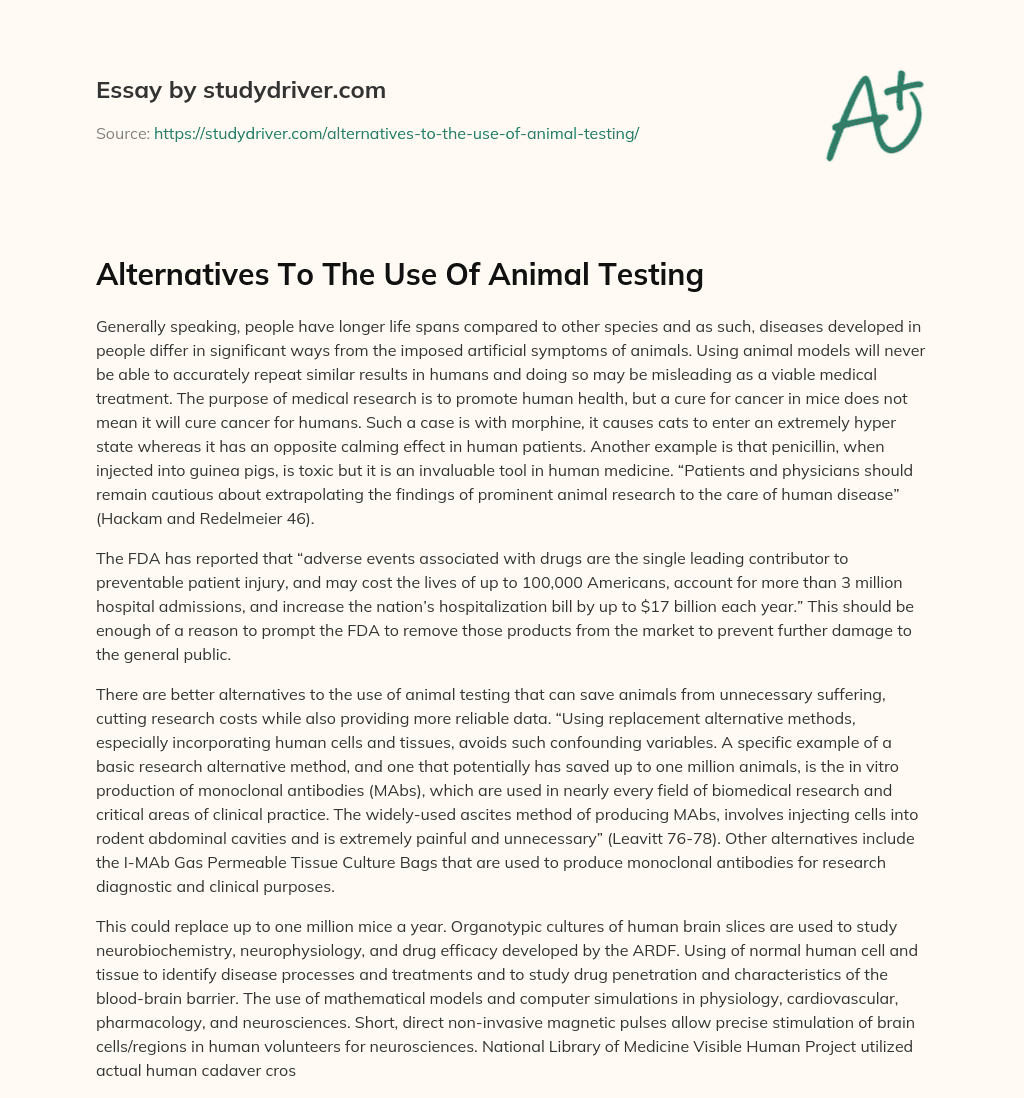 Alternatives to the Use of Animal Testing essay
