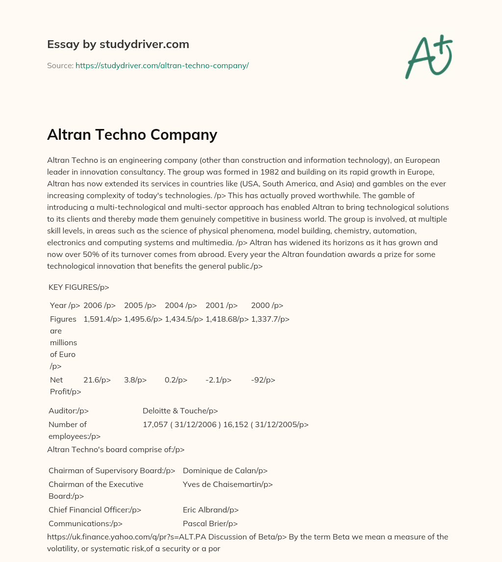 Altran Techno Company essay