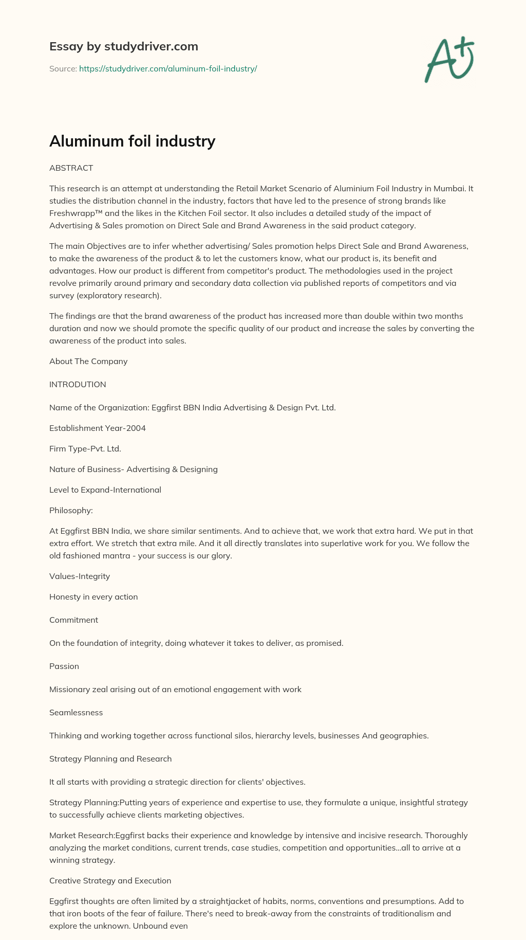 Aluminum Foil Industry essay