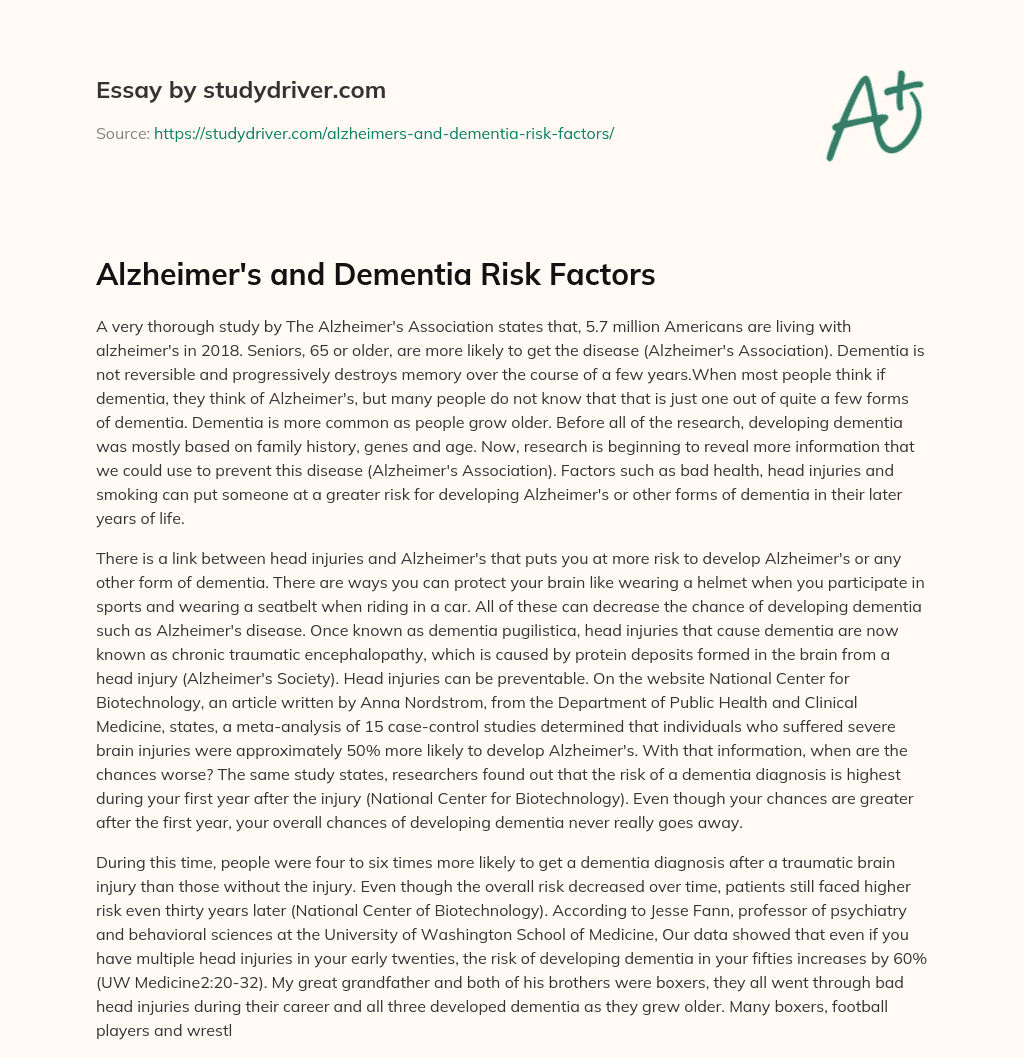 Alzheimer’s and Dementia Risk Factors essay