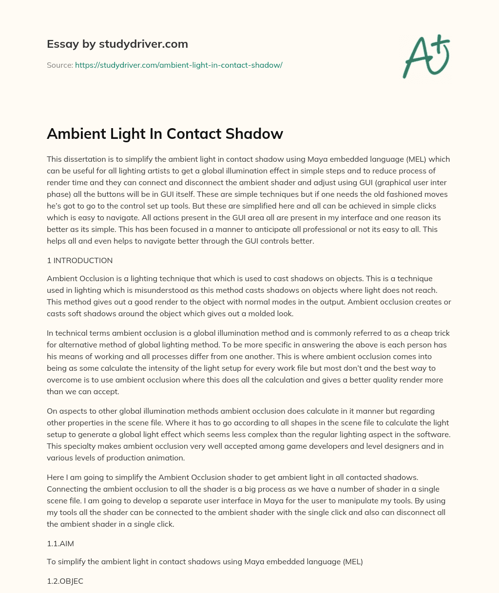 Ambient Light in Contact Shadow essay