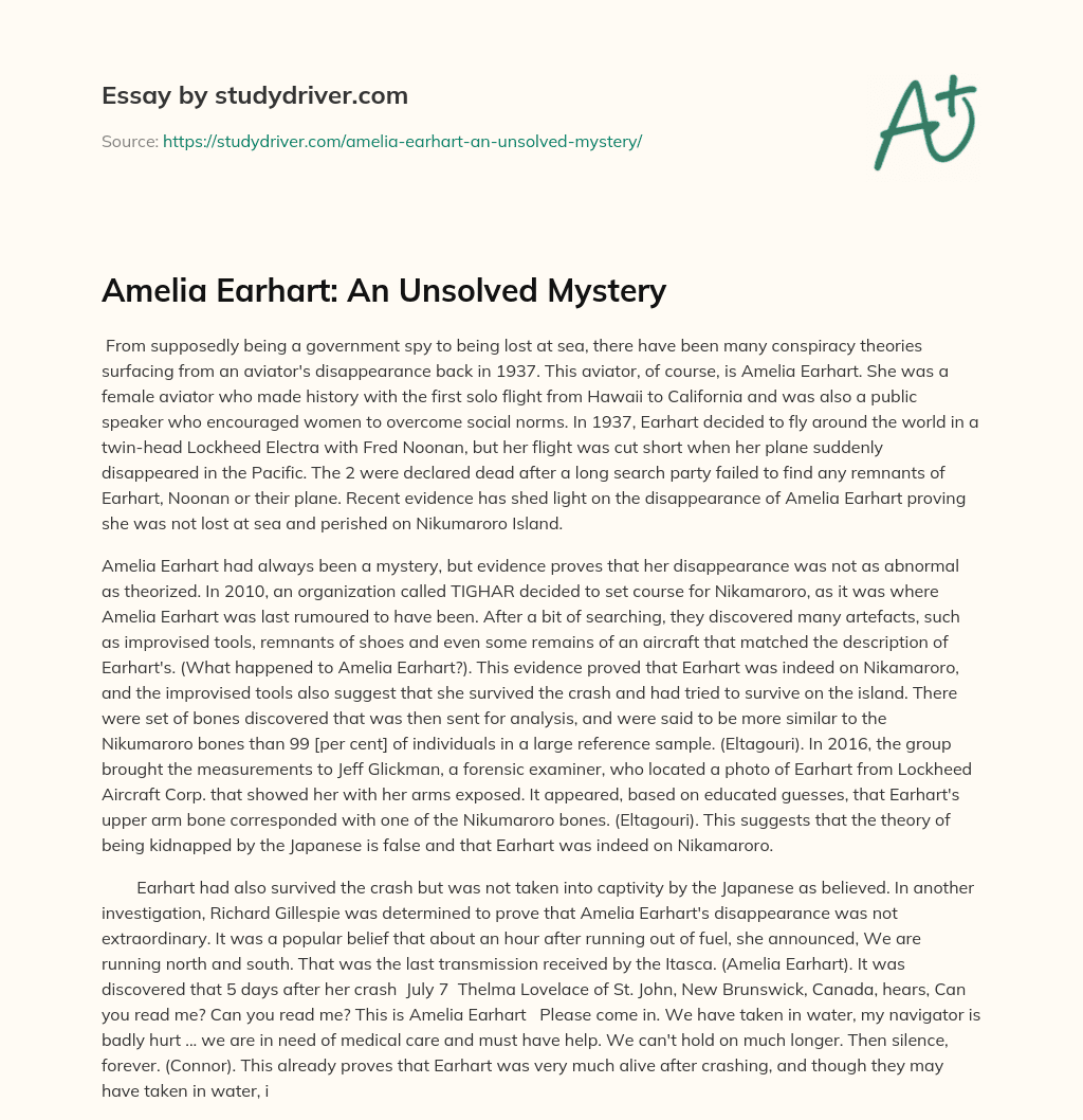 Amelia Earhart: an Unsolved Mystery essay