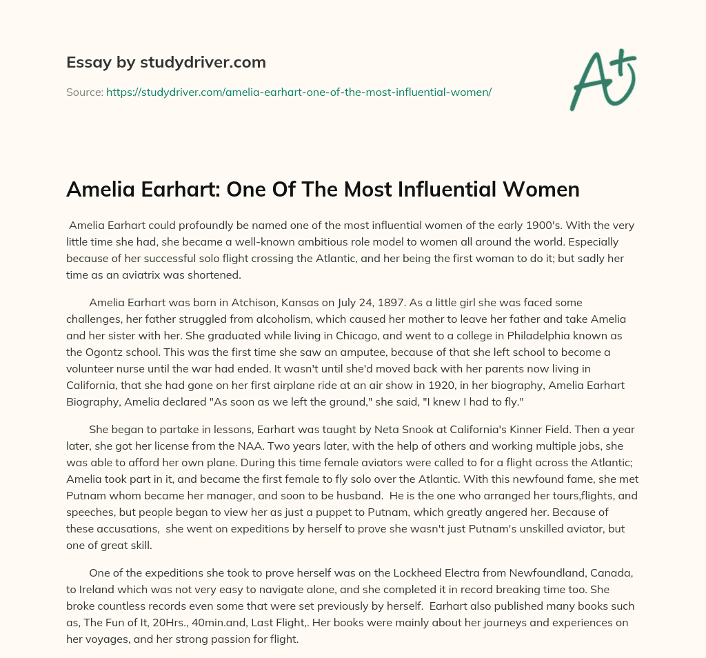 Amelia Earhart: One of the most Influential Women essay
