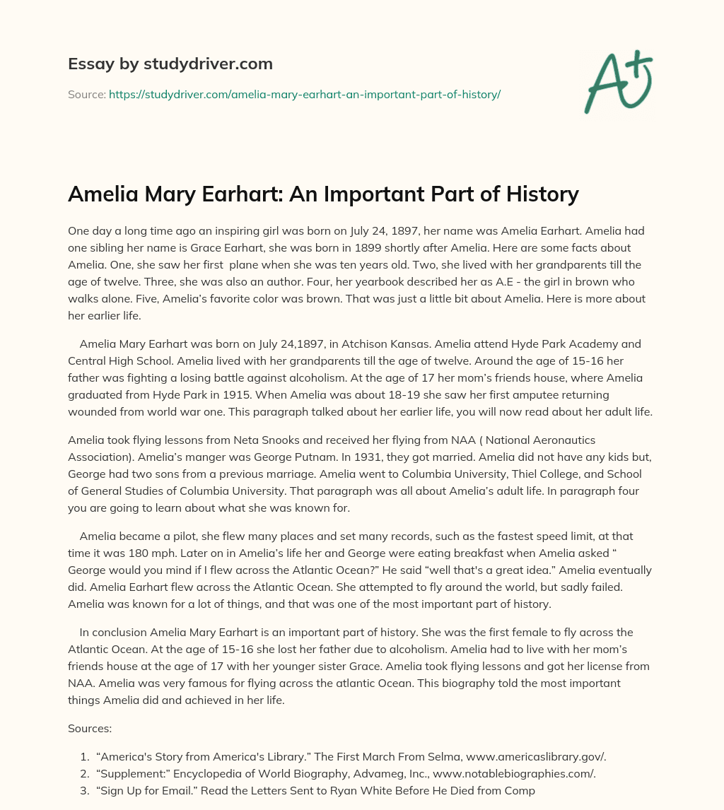 Amelia Mary Earhart: an Important Part of History essay