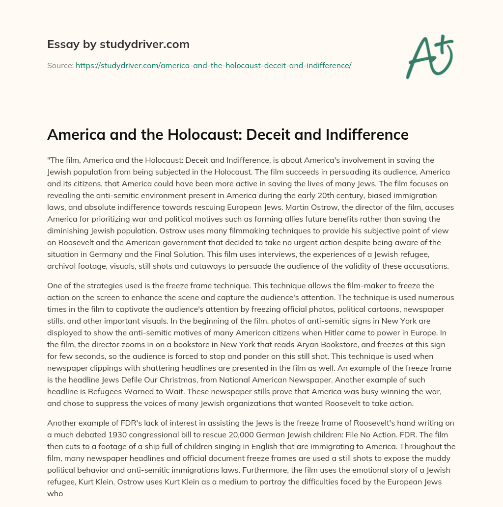 America and the Holocaust: Deceit and Indifference essay