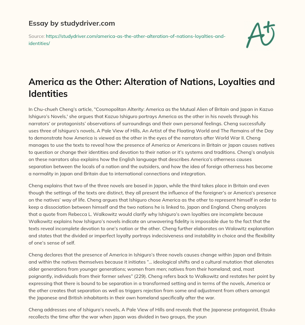 America as the Other: Alteration of Nations, Loyalties and Identities essay