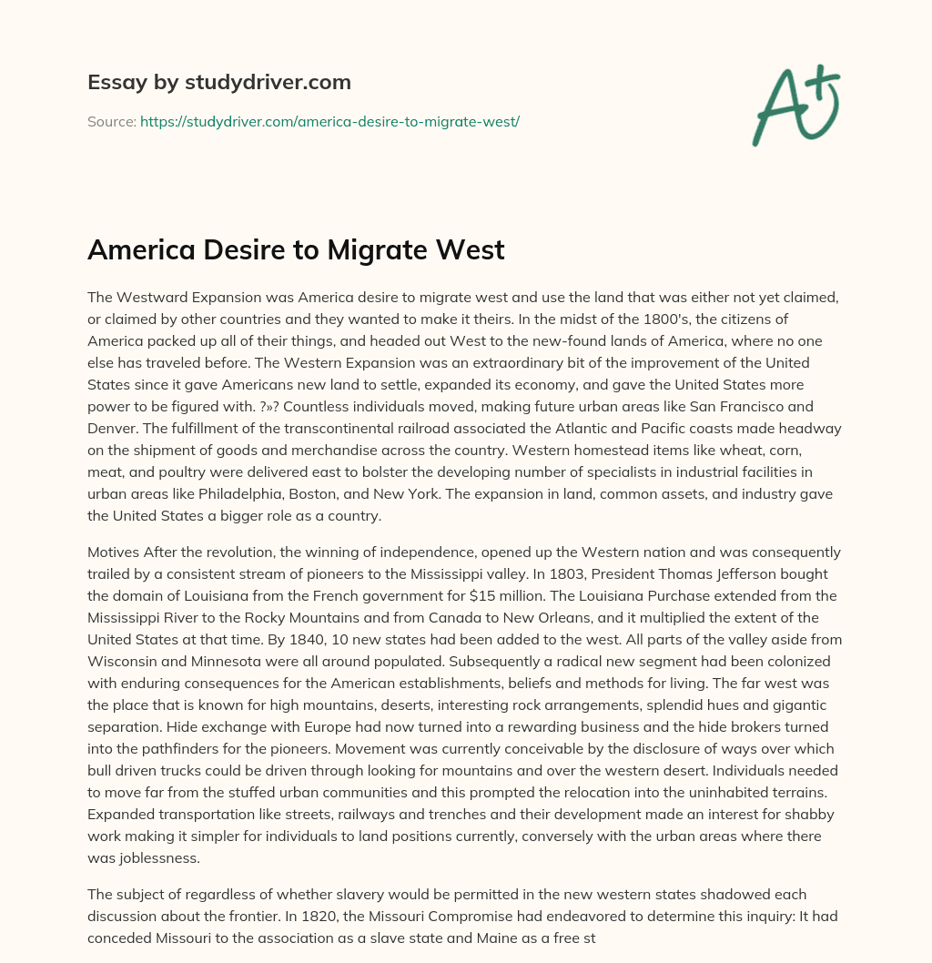 America Desire to Migrate West essay