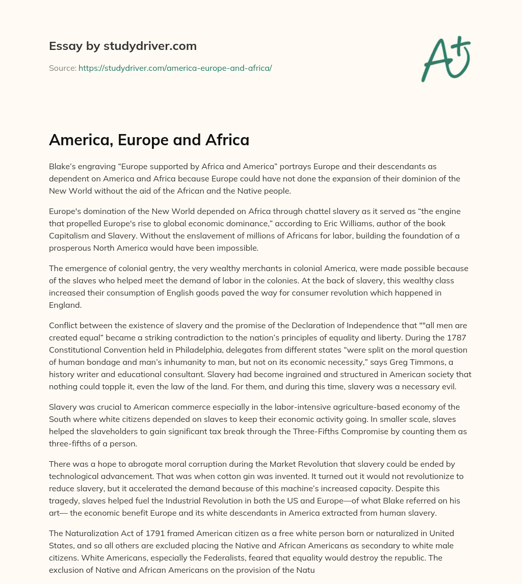 America, Europe and Africa essay