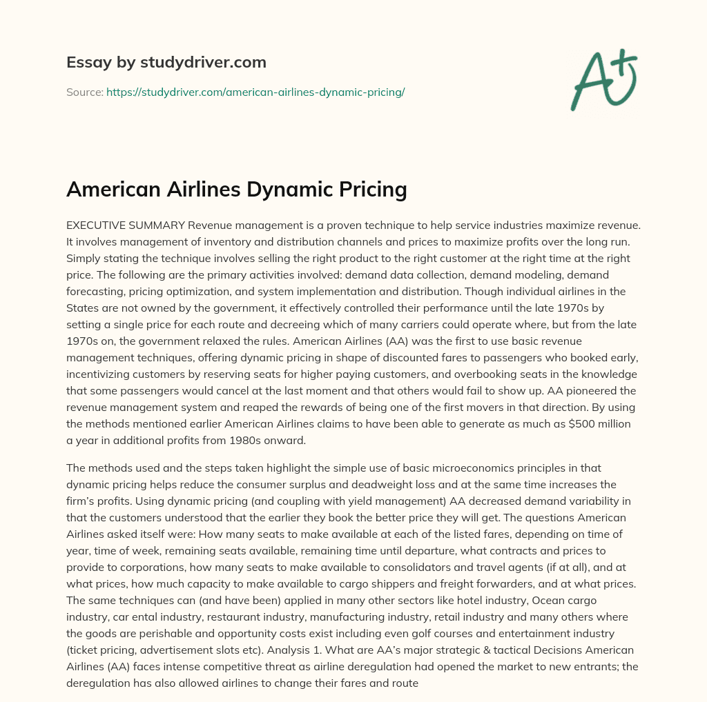American Airlines Dynamic Pricing essay