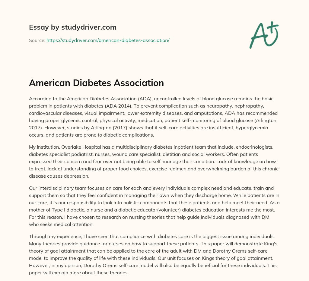 American Diabetes Association essay