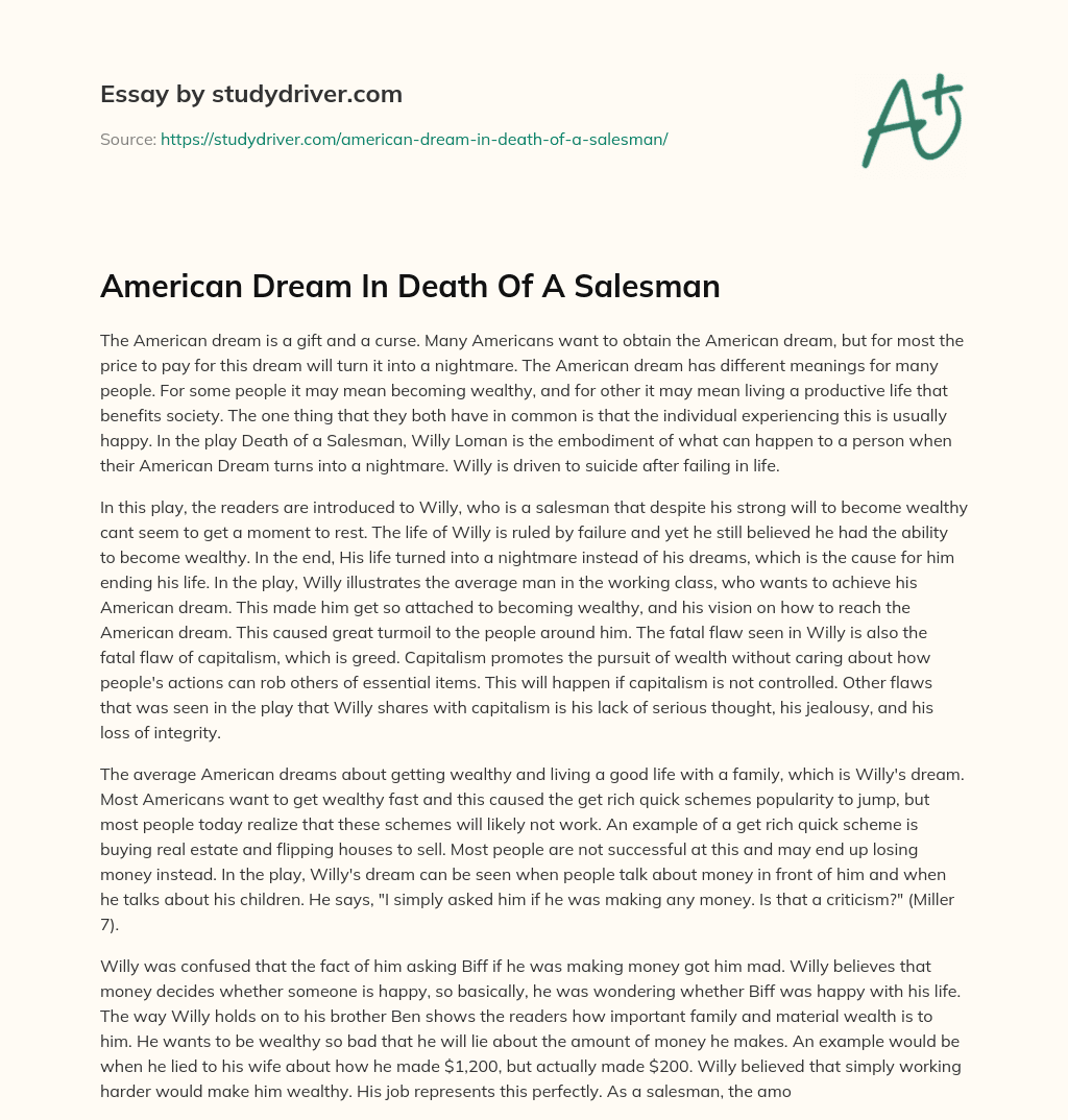 American Dream in Death of a Salesman essay