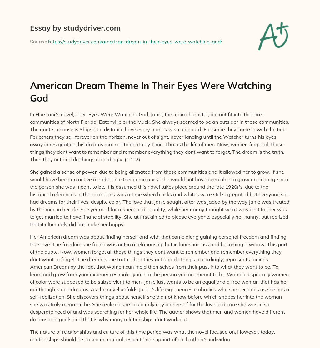 American Dream Theme in their Eyes were Watching God essay