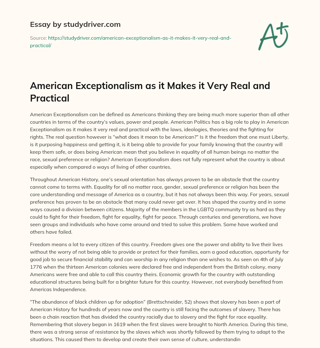 American Exceptionalism as it Makes it very Real and Practical essay