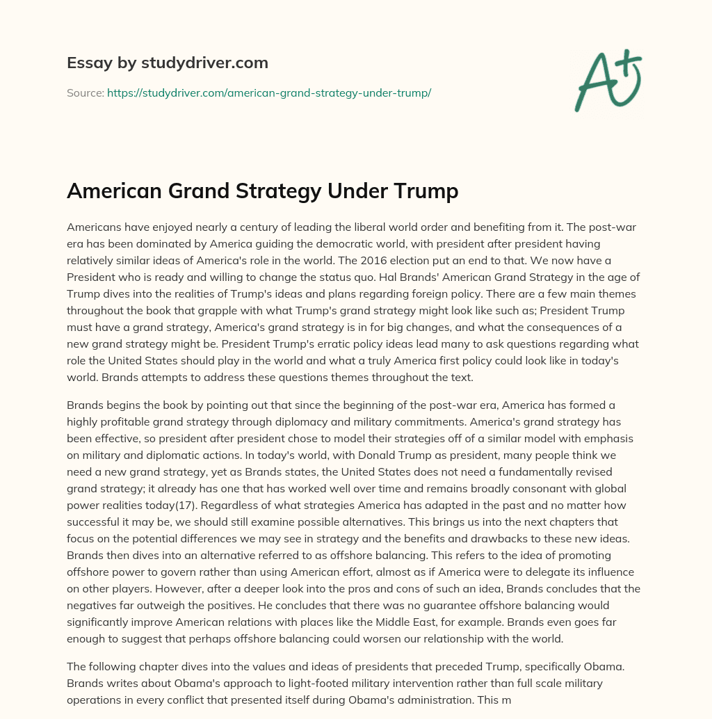 American Grand Strategy under Trump essay