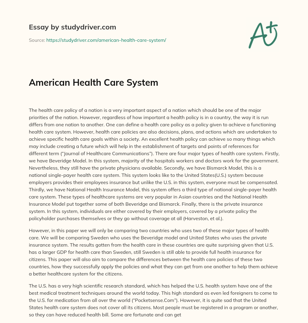 American Health Care System essay