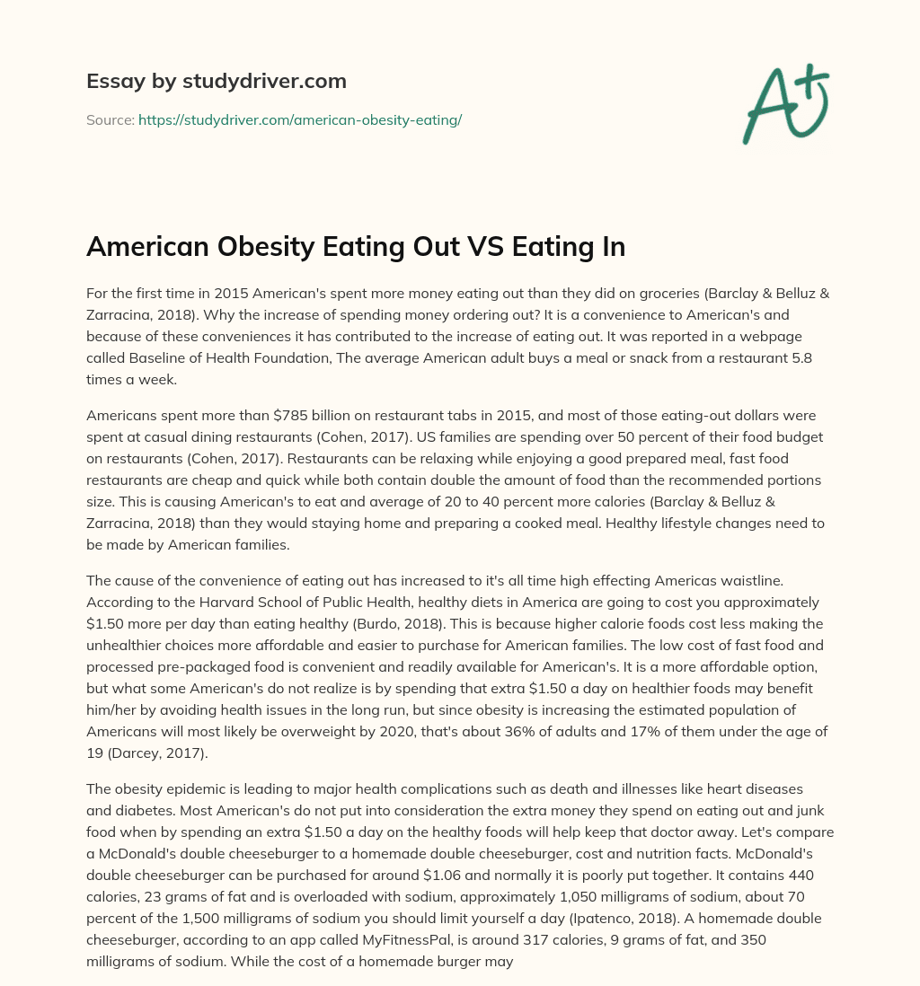 American Obesity Eating out VS Eating in essay