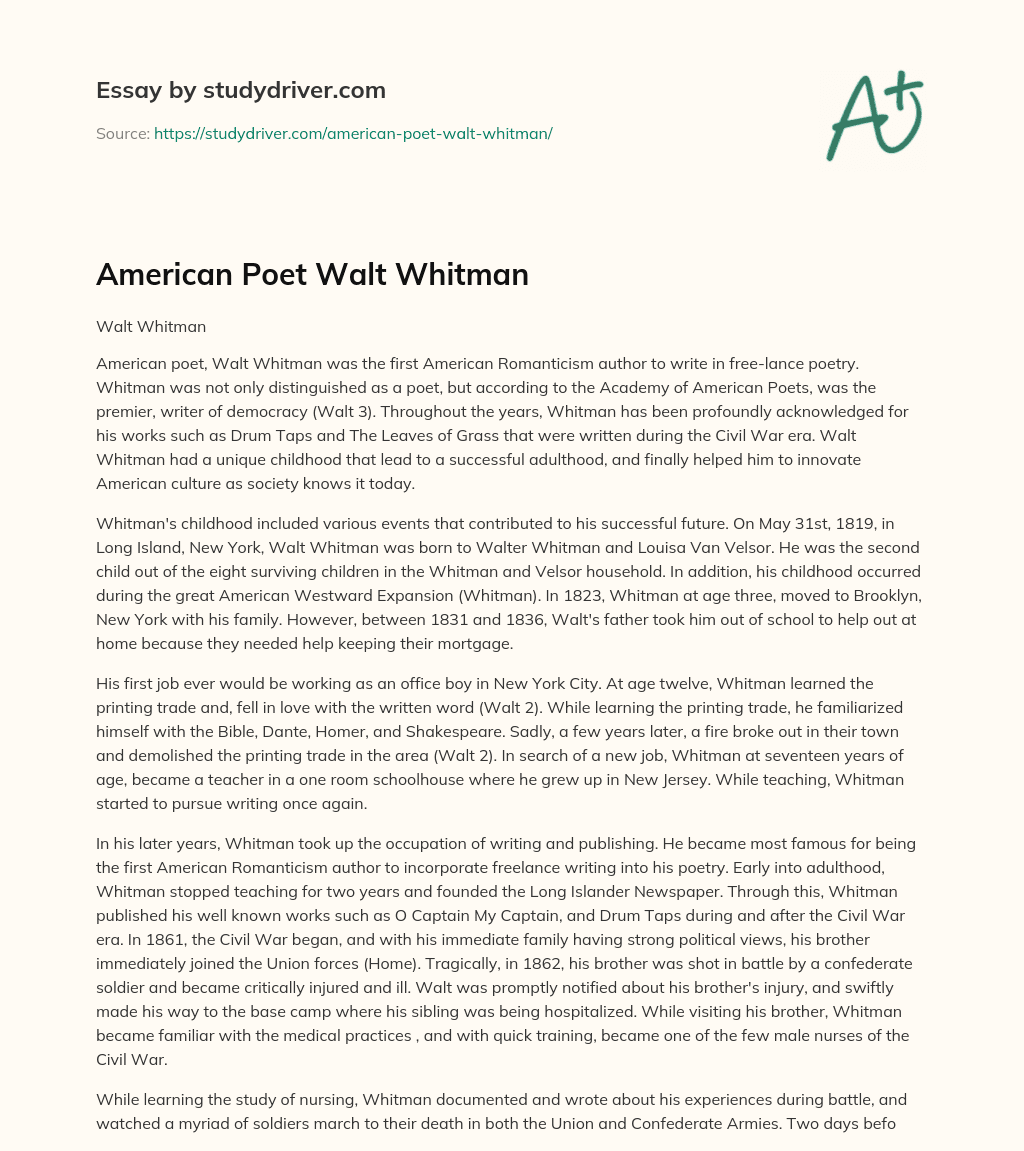 American Poet Walt Whitman essay