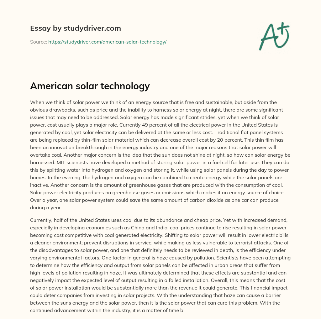 American Solar Technology essay
