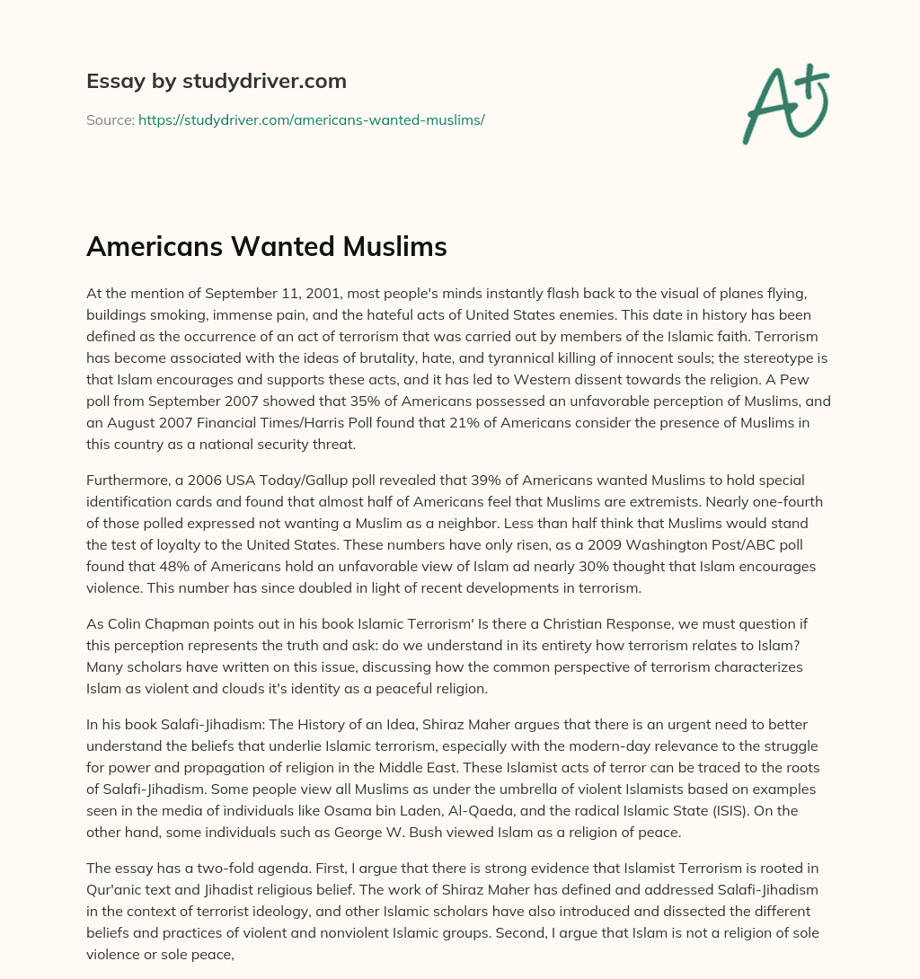Americans Wanted Muslims essay