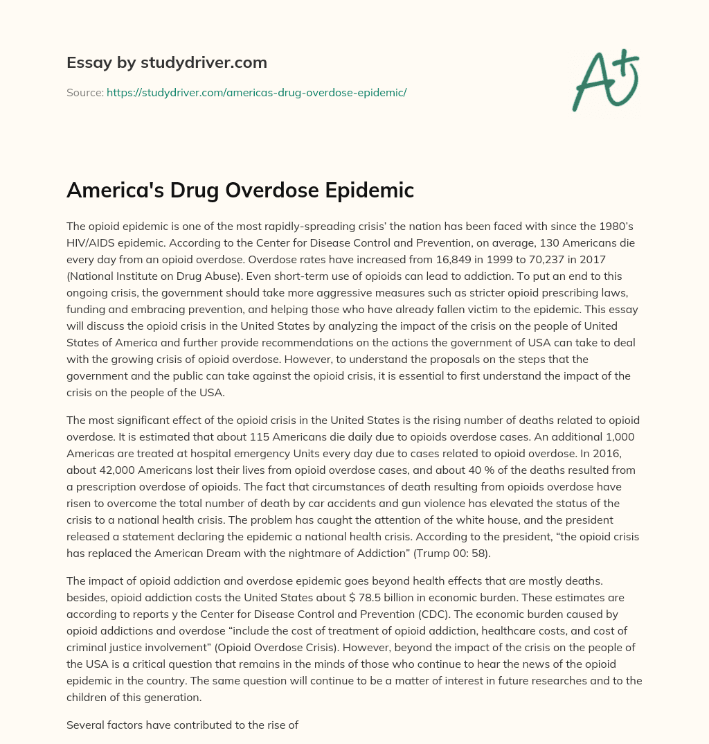 America’s Drug Overdose Epidemic essay