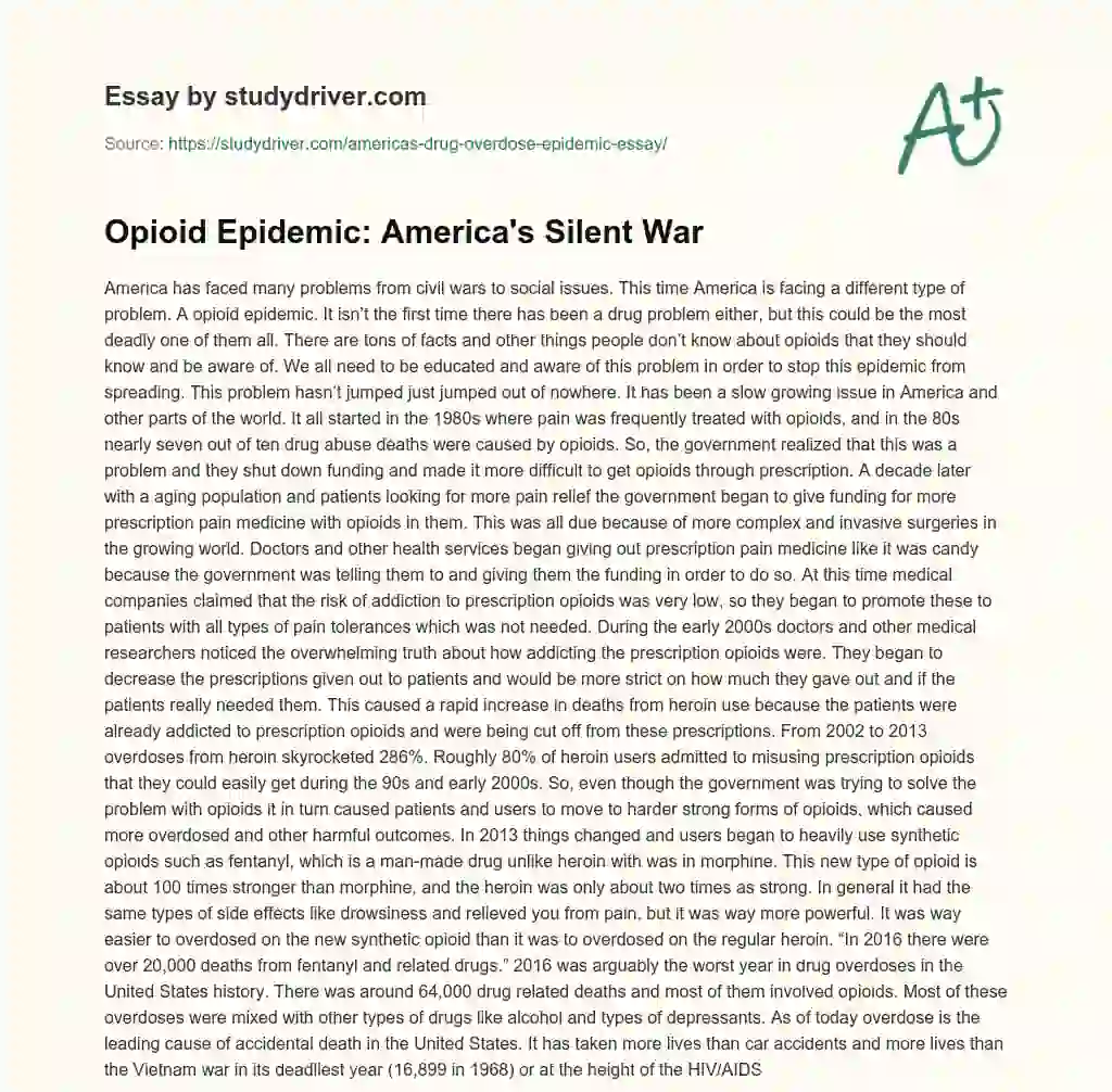 America’s Drug Overdose Epidemic Essay essay