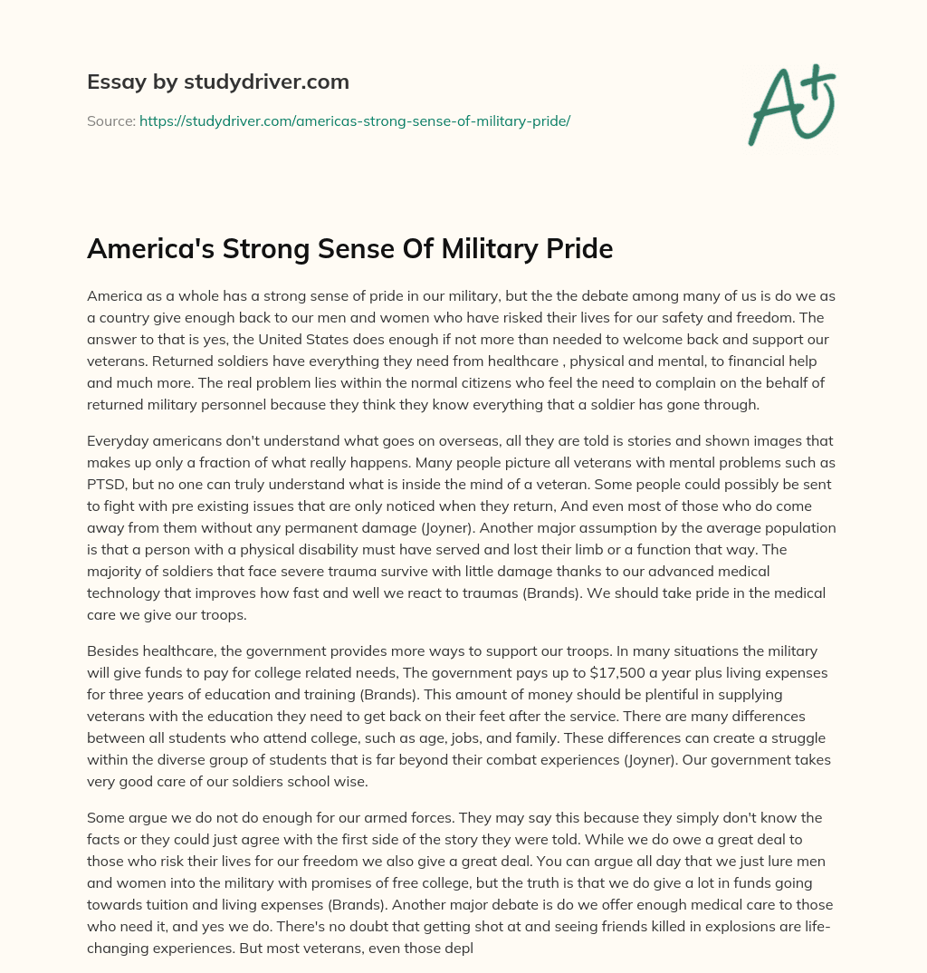 America’s Strong Sense of Military Pride essay