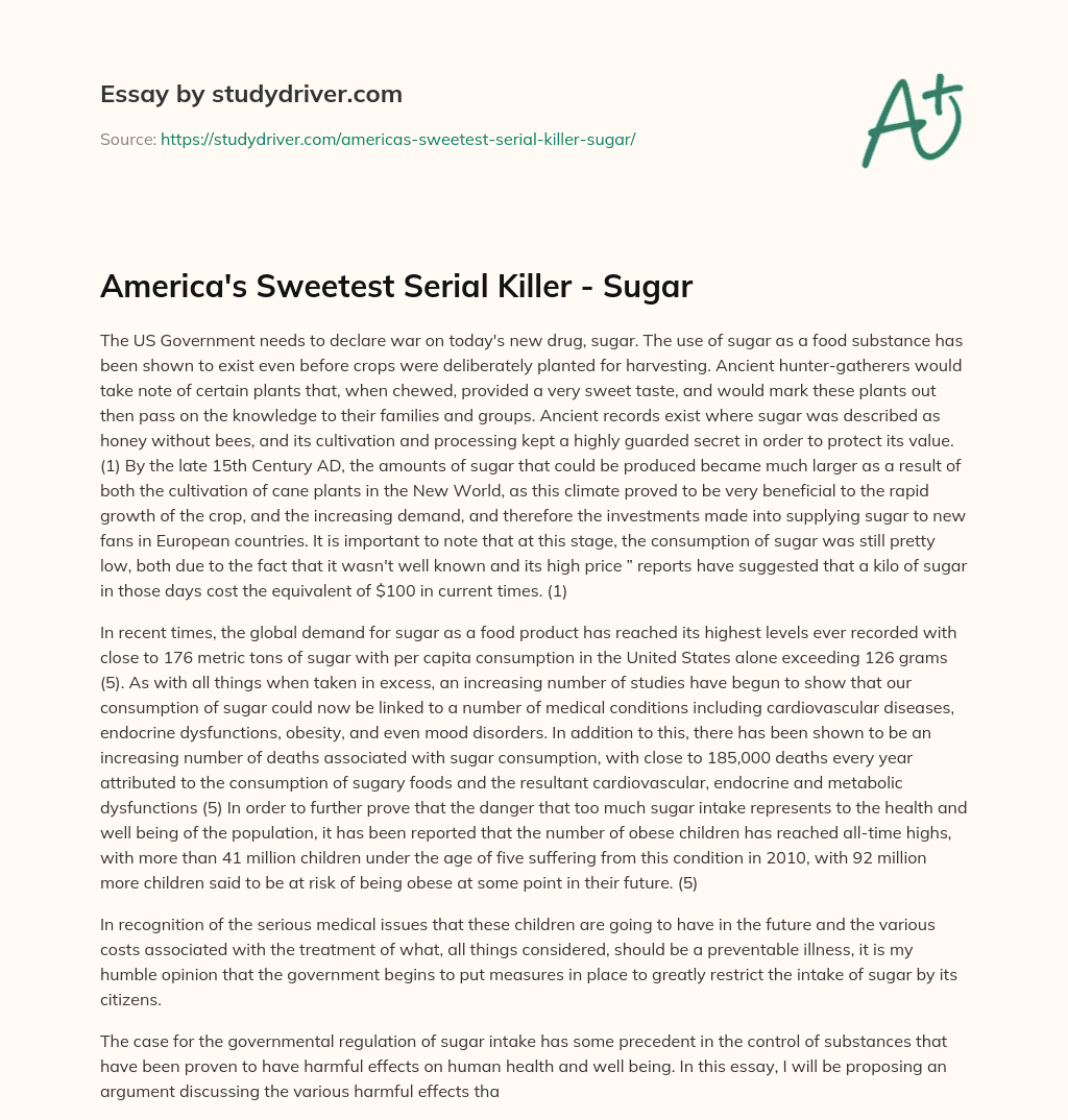 America’s Sweetest Serial Killer – Sugar essay