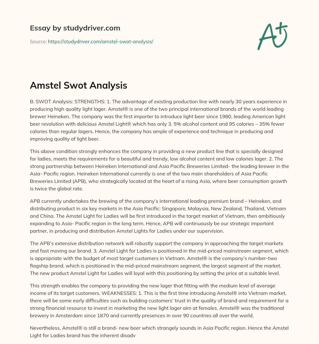 Amstel Swot Analysis essay