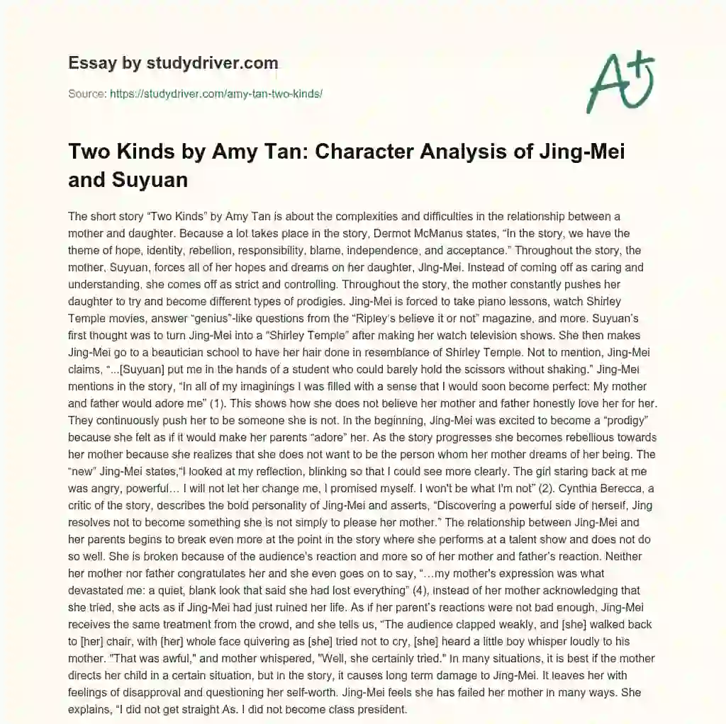 two kinds amy tan summary essay