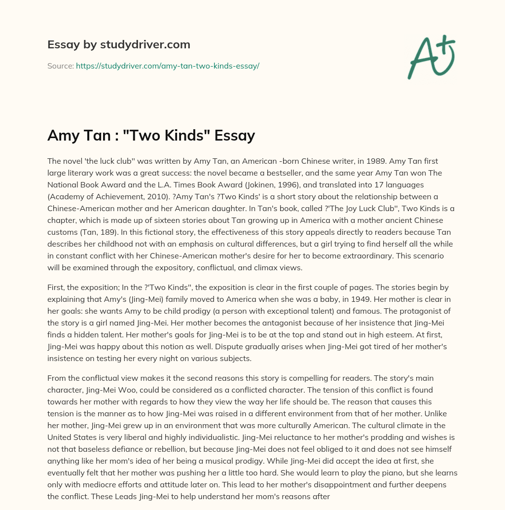 Amy Tan : “Two Kinds” Essay essay