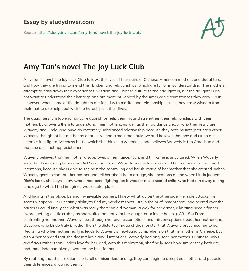 Amy Tan’s Novel the Joy Luck Club essay