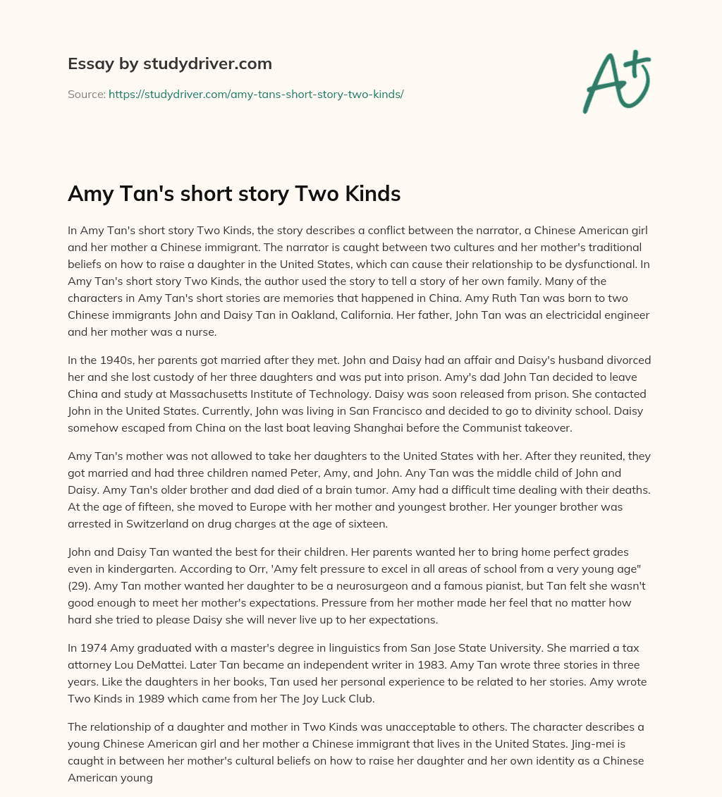 Amy Tan’s Short Story Two Kinds essay